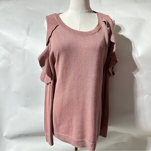 👉New York & Company Pink Cold Shoulder Ruffle Knit Sweater Womens Size Large Top